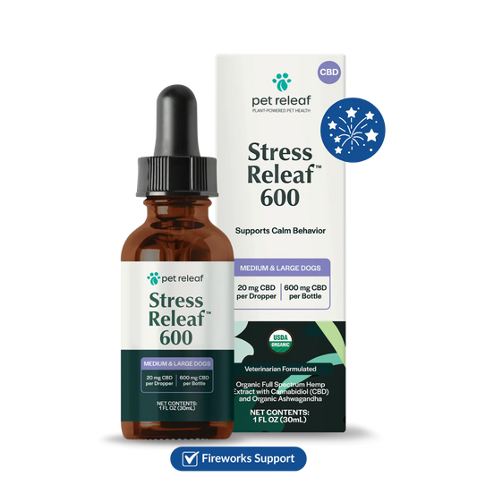 Pet Releaf USDA Organic Stress Releaf 600mg CBD Oil for Medium & Large Dogs