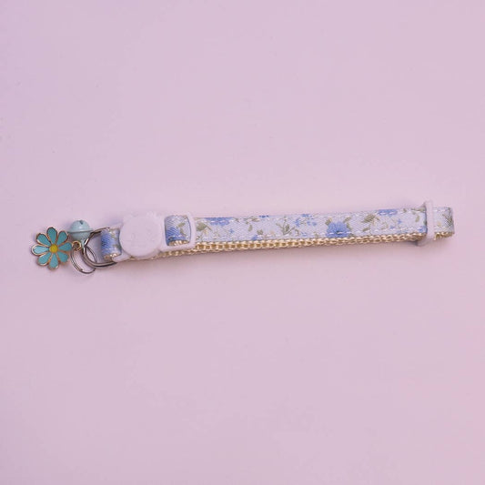 Mokka - Daisy Charm Floral Pattern Cat Collar: Blue