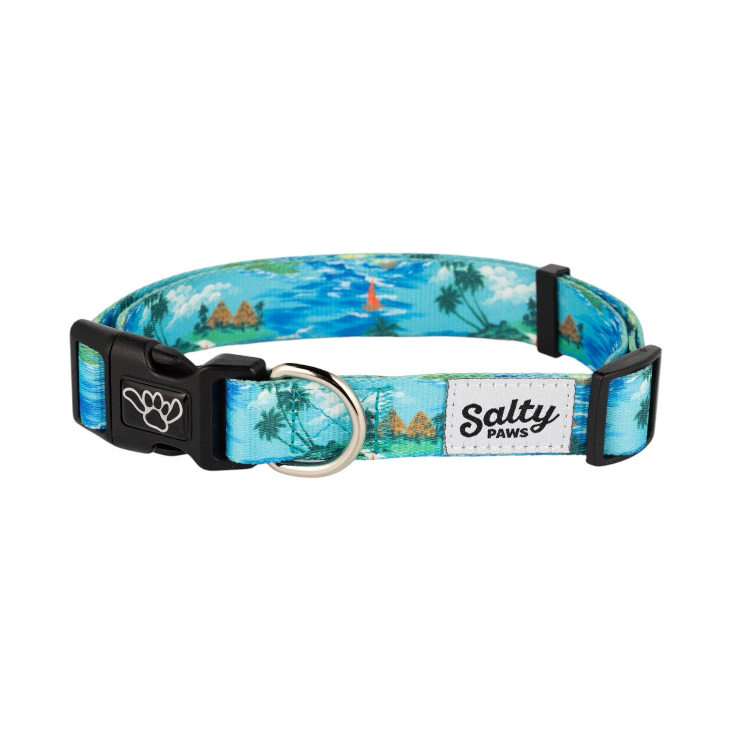 Tahitian Blue Tropical Print Dog Collar: Medium