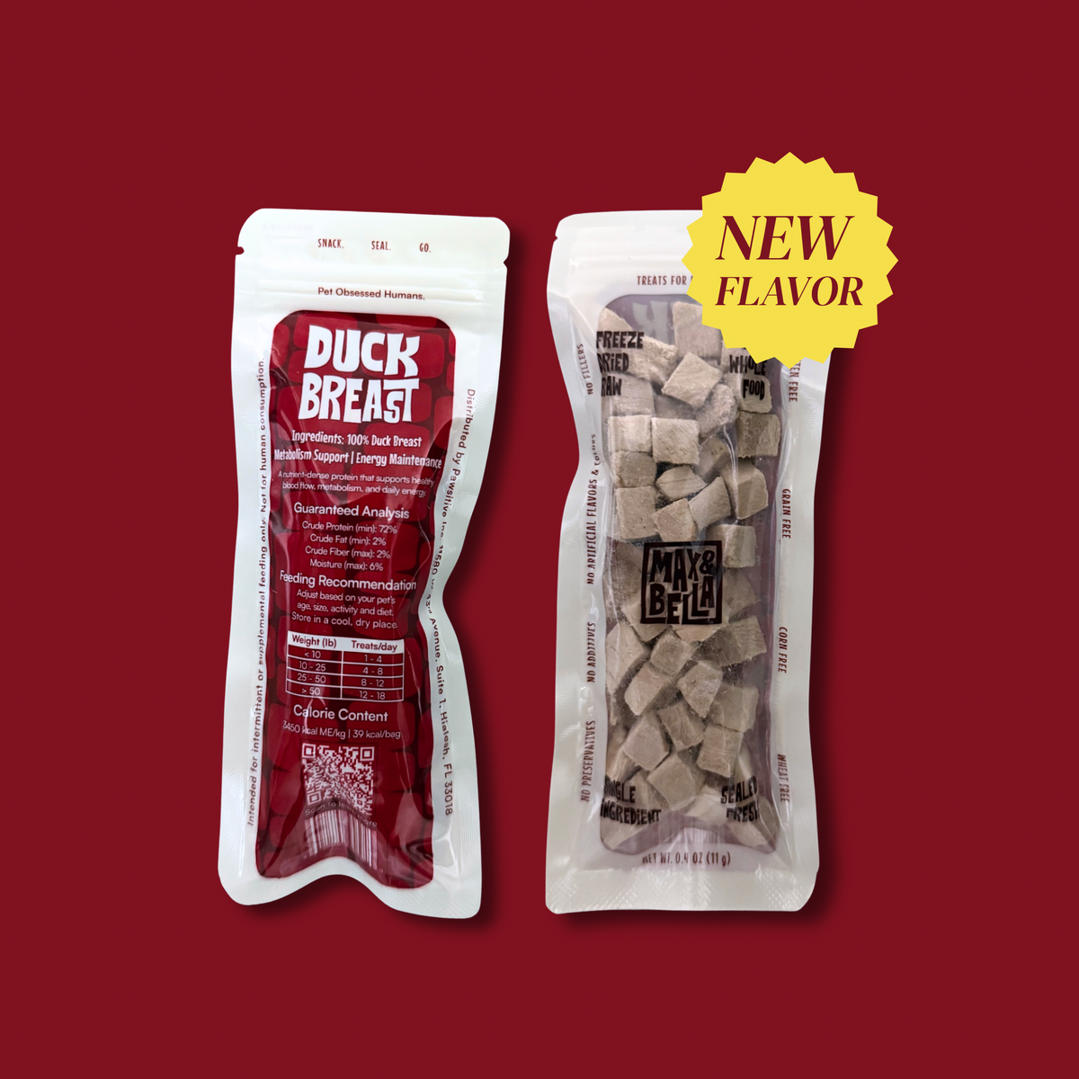 Freeze-Dried Duck Breast Treats for Dogs & Cats — Single Ingredient, Grab-and-Go Packs: 10-PACK