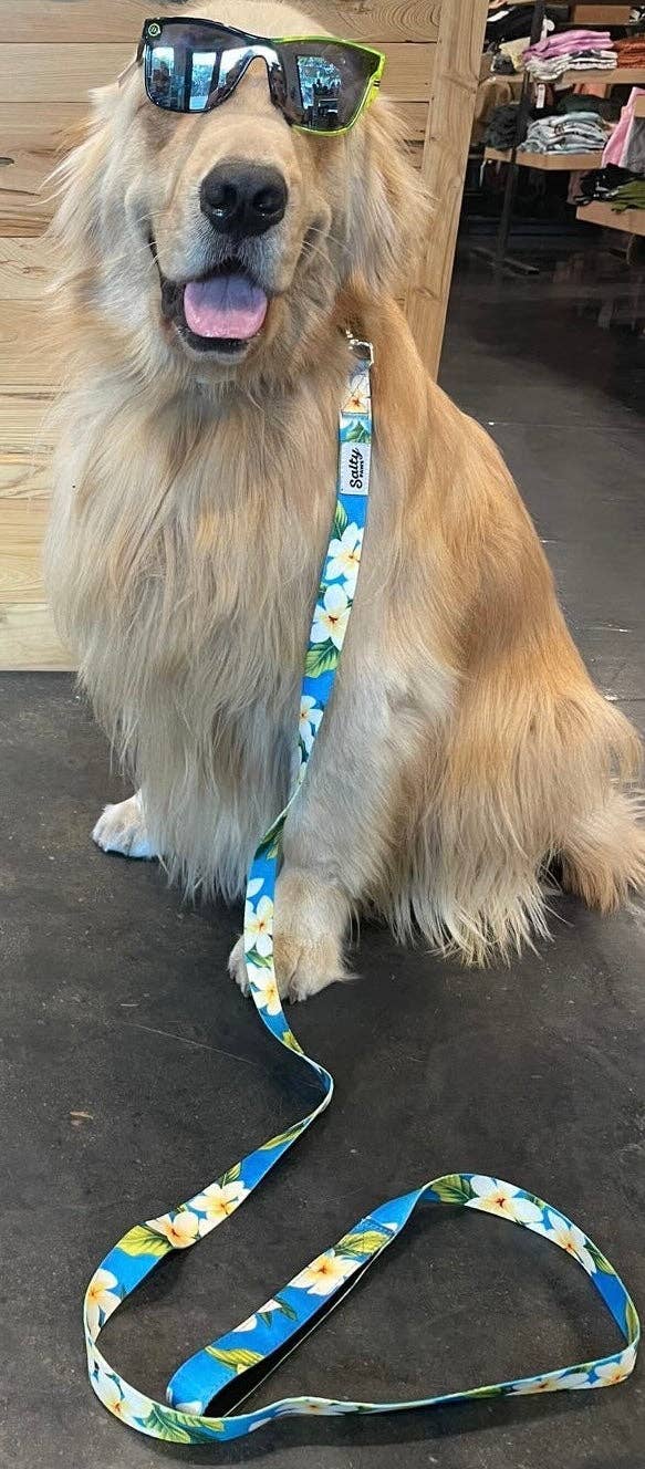 Hawaiian Print Dog Leash Tropical Blue Floral 6' Length: Large