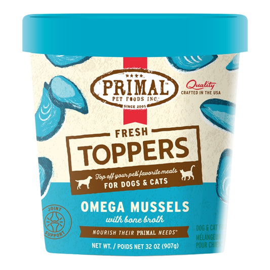 Primal Fresh Toppers Omega Mussels, Frozen Dog & Cat Food Topper, (Size: 16-oz)