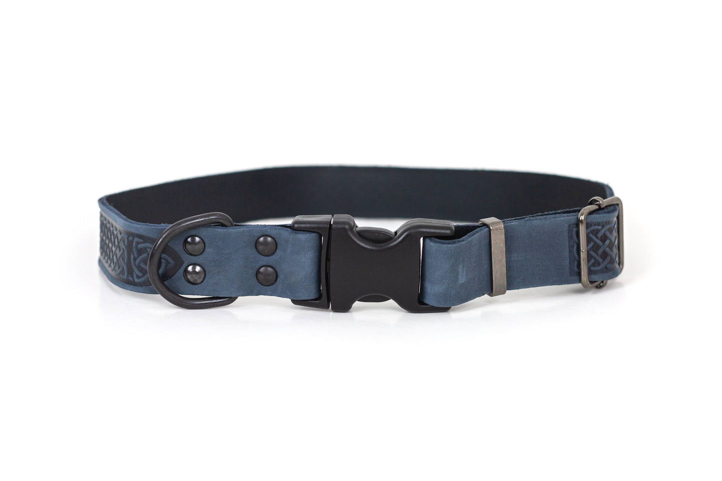 Leather Dog Collar Soft Celtic Sport Style: Navy Soft / M 3/4" Wide 12"-18" Range