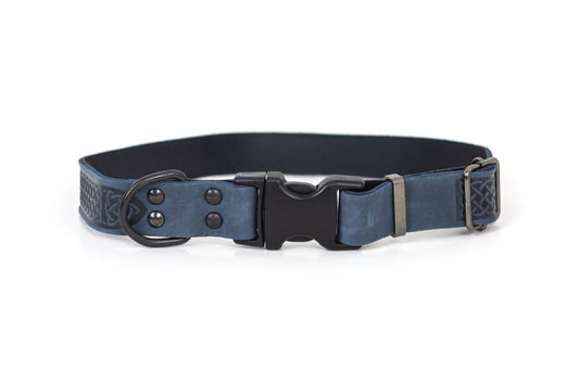 Leather Dog Collar Soft Celtic Sport Style: Navy Soft / M 3/4" Wide 12"-18" Range