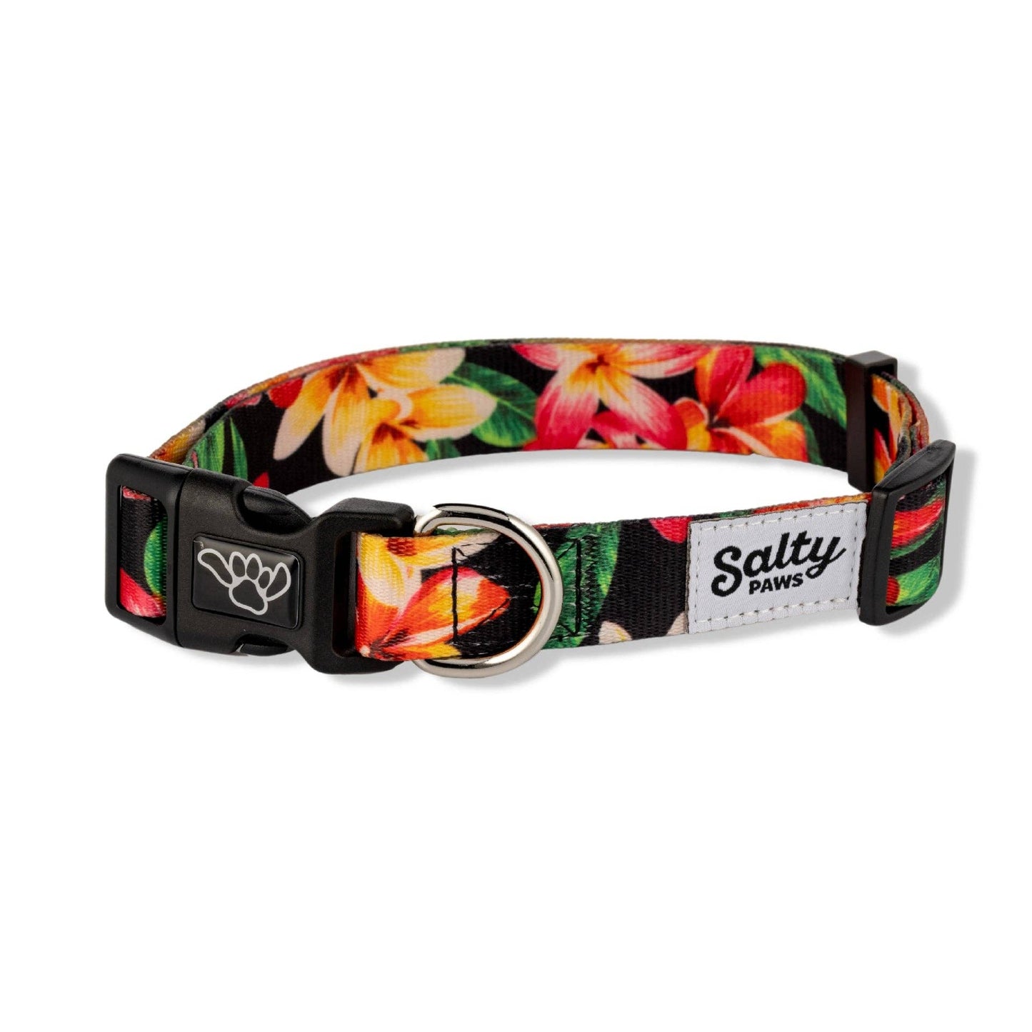 Hawaiian Print Dog Collar Tropical Black Floral Collar: Black Floral Print / Small