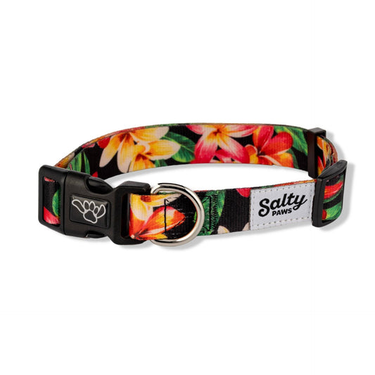 Hawaiian Print Dog Collar Tropical Black Floral Collar: Black Floral Print / Small
