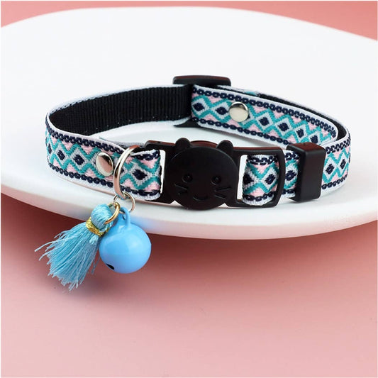 Mokka - Vintage Geometric Patterns Cat Collar: Blue / A