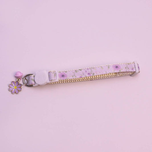Mokka - Daisy Charm Floral Pattern Cat Collar: Purple