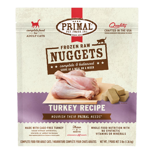 Primal Raw Frozen Nuggets Turkey Formula Cat Food (Size: 3-lb)