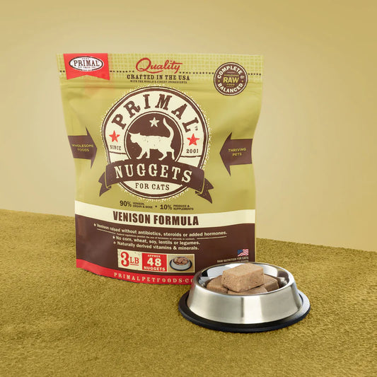 Primal Raw Frozen Nuggets Venison Formula Raw Cat Food (Size: 3-lb)