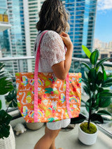 Eden in Love: Weekender Travel Bag - Aloha Bloomies Papaya