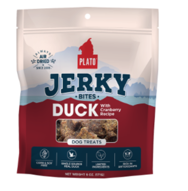 PLATO DOG GRAIN FREE JERKY BITES DUCK 6OZ