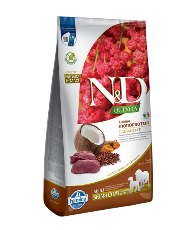 FARMINA DOG N&D QUINOA ADULT SKIN & COAT MEDIUM & MAXI VENISON 15.4LBS