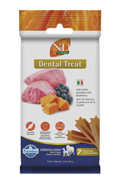 FARMINA DOG N&D PUMPKIN TREAT MEDIUM & MAXI GRAIN FREE LAMB & BLUEBERRY 100G