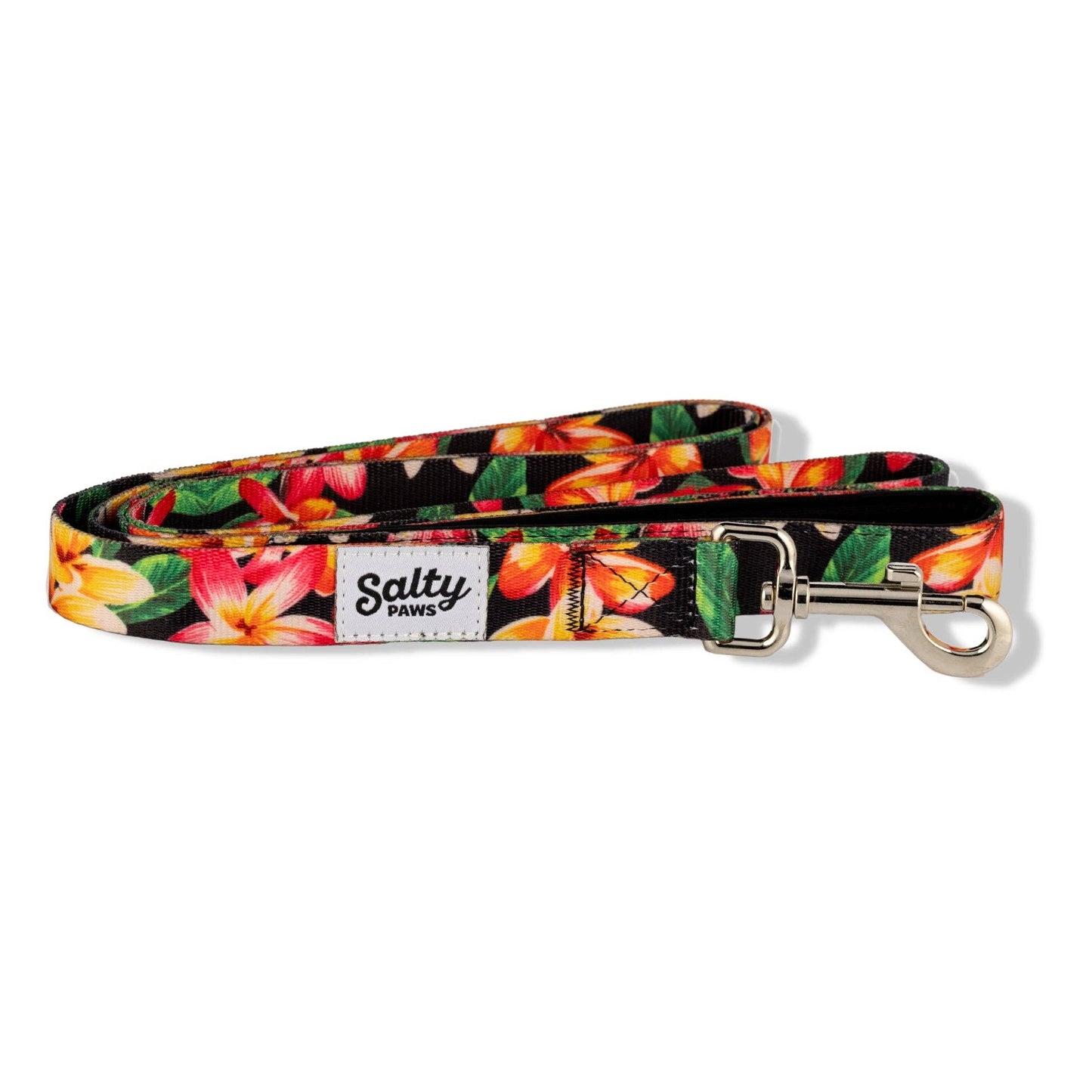 Hawaiian Print Dog Leash Tropical Black Floral  6' Length: Medium