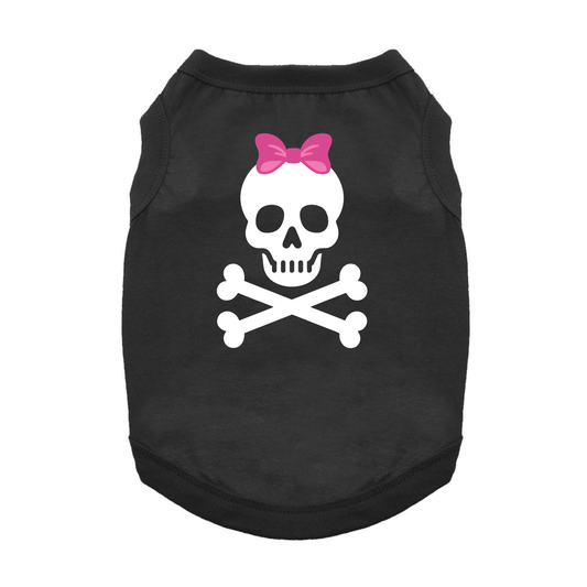 Pirate Skull with Pink Bow Dog Tank - Jet Black: X-Large