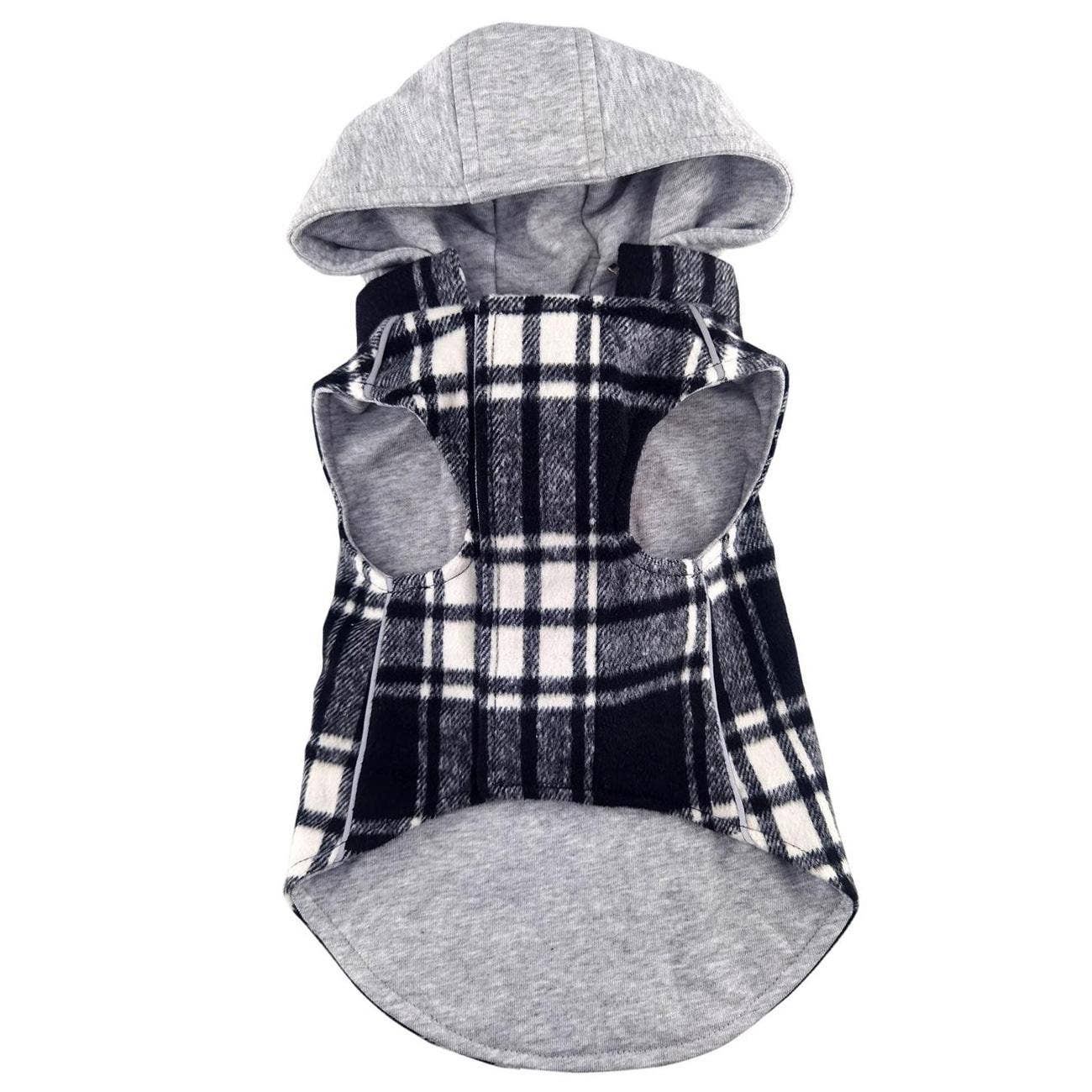 Weekender Dog Sweatshirt Hoodie -Black & White Plaid Flannel: Medium