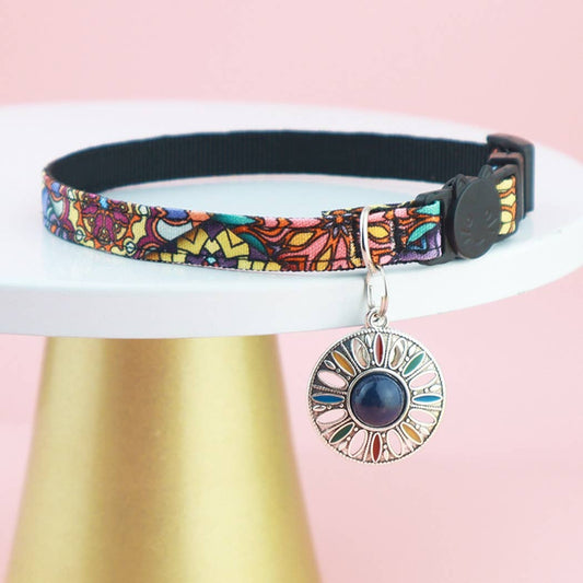 Mokka - Retro Bohemian Style Print Cat Collar: Navy