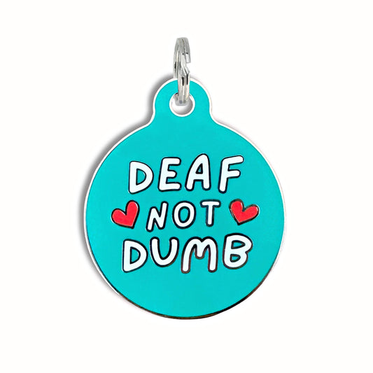 Dog ID Tag with Personalized QR Code - Deaf not Dumb: Engraved QR Code / Small 1"