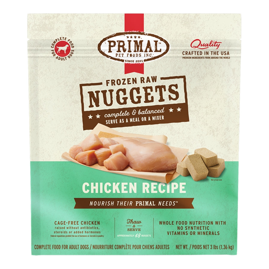 Primal Raw Frozen Nuggets Chicken Formula Dog Food Size: 3lbs)