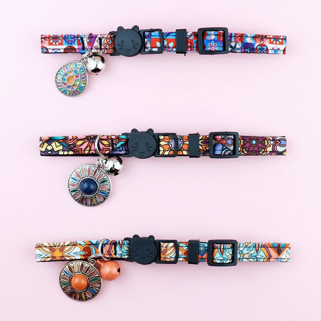 Mokka - Retro Bohemian Style Print Cat Collar: Orange