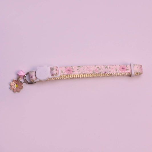 Mokka - Daisy Charm Floral Pattern Cat Collar: Pink