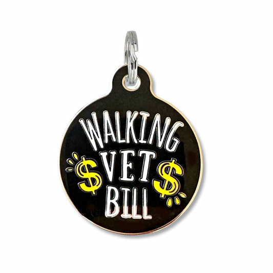 Funny Dog ID Tag w/ Scannable QR Code - Walking Vet Bill: QR Code / Black / Large
