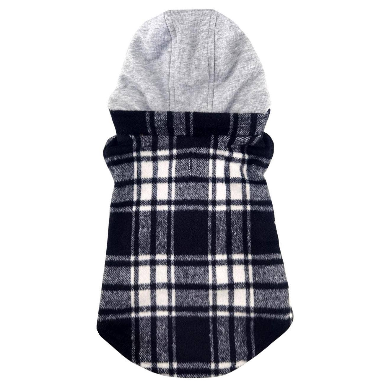 Weekender Dog Sweatshirt Hoodie -Black & White Plaid Flannel: Medium
