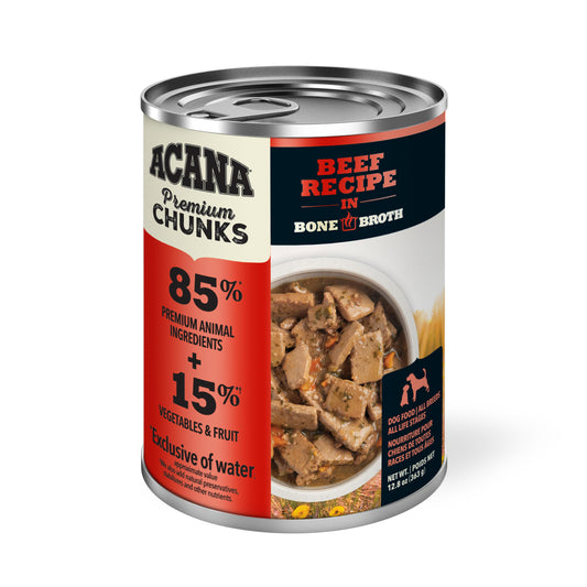 ACANA Premium Chunks Beef Recipe in Bone Broth Wet Dog Food, 12.8-oz