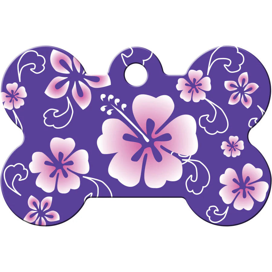 Purple Hawaiian Flowers Large Bone Tag