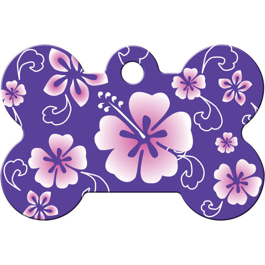 Purple Hawaiian Flowers Large Bone Tag