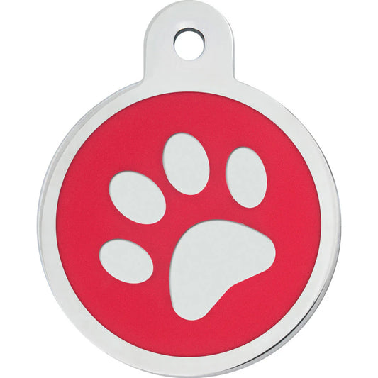 Red Epoxy Inlay Paw Circle Tag-Small
